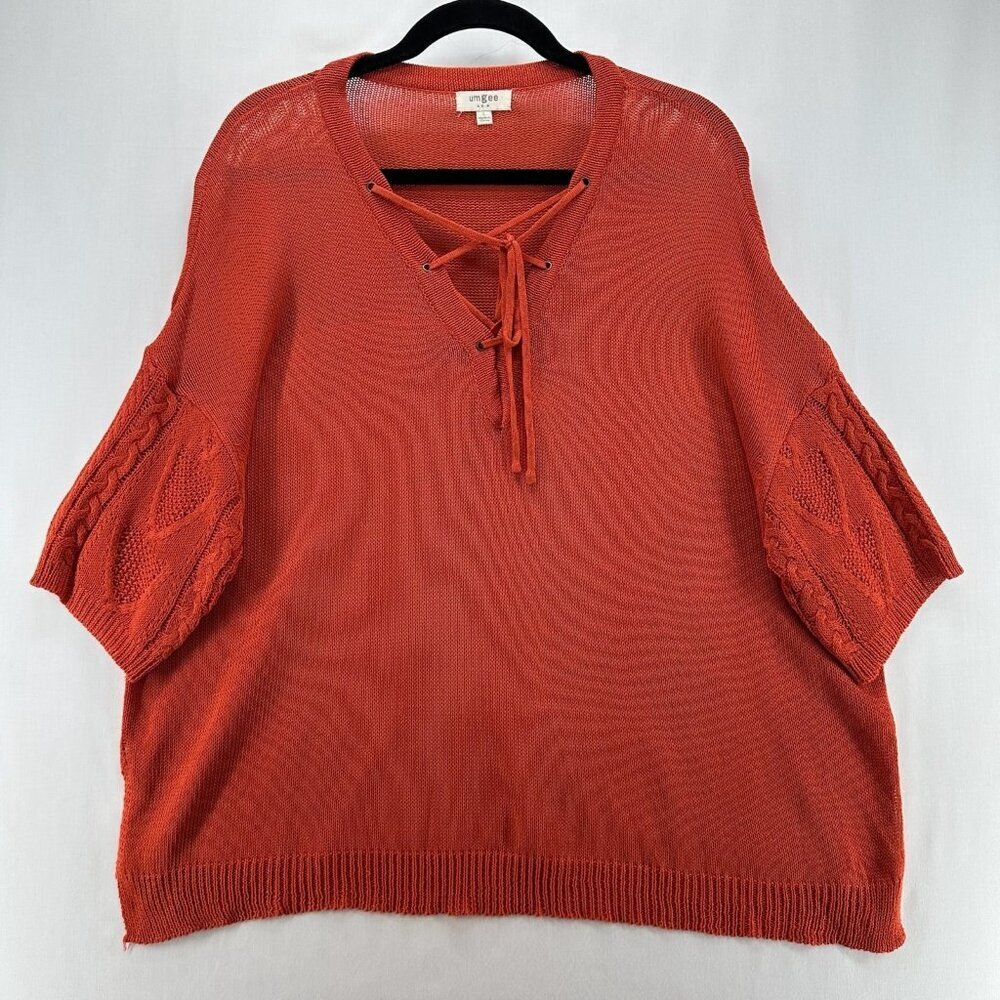 UMGEE USA Sweater Womens Sz L Oversized Open Front Lace Up Drop Shoulder Orange